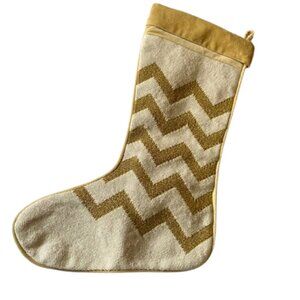 Jonathan Adler Happy Chic Christmas Stocking Cream Metallic Gold Chevorn